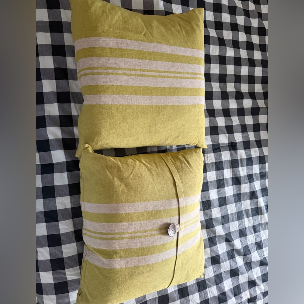 Striped Chartreuse and beige throw pillows